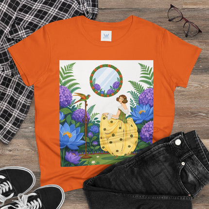 🦜🪷 The Parrot Garden Reflection Cotton Tee – Art Deco Fashion Whimsy
