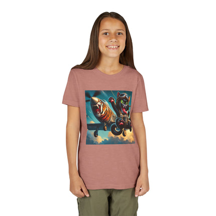 Parachuting Cat Commando Youth Short Sleeve Tee