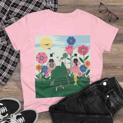 🌸🎩 The Lady Of The Giant Flower Garden Cotton Tee – Art Deco Floral Promenade