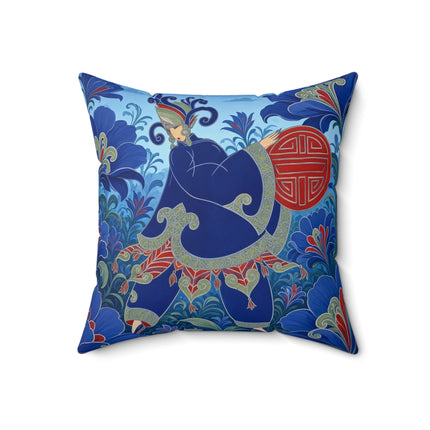 💙🌺 The Imperial Blue Garden Square Pillow – Art Deco Oriental Elegance