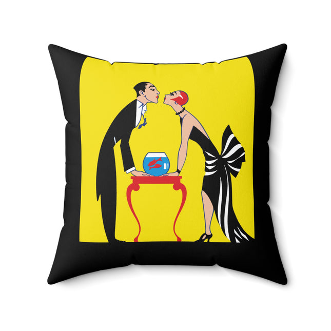 A Moment of Elegance: A Passionate Embrace Amidst Golden Splendor Spun Polyester Square Pillow