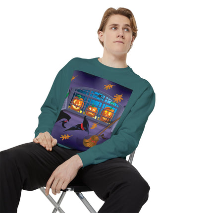 Whimsical Halloween Mischief Unisex Garment-Dyed Sweatshirt