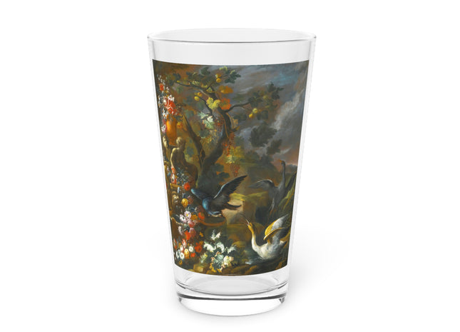 Still Life With Birds Beside An Ornate Fountain by Nicola Casissa Glass, 16oz