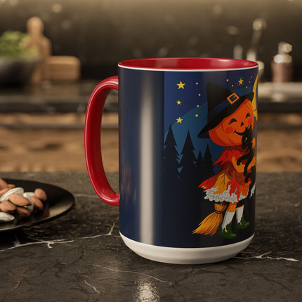 🎃🐈‍⬛ The Little Pumpkin Witch And Her Black Cat Colorful Mug – Whimsical Halloween Charm
