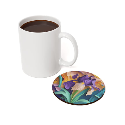 The Elegant Iris Flower Cork Back Coaster