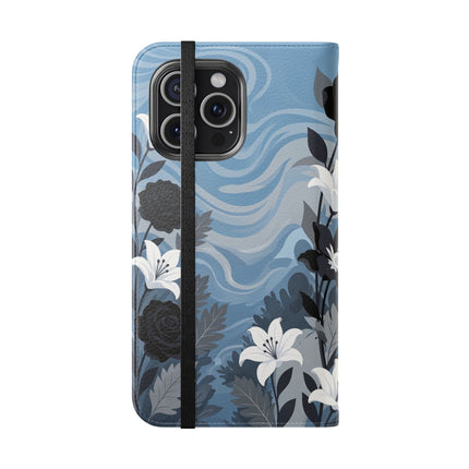 🖤🤍 The Lady Of The Black Rose Garden Flip Case – Art Deco Floral Elegance