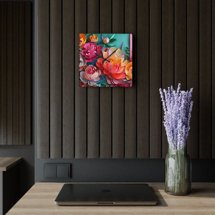 Peonies in Full Bloom Acrylic Wall Clock, Round and Square