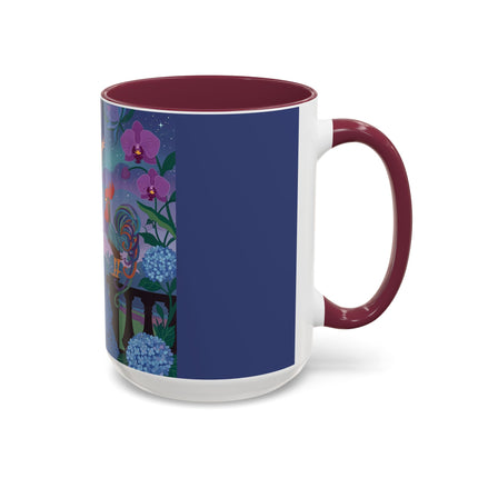 The Lady And The Morning Song Colorful Mugs – Art Deco Botanical Elegance