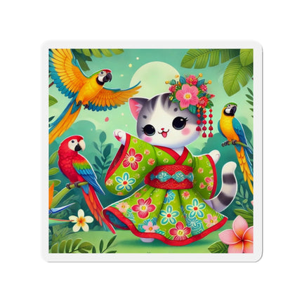 Parrot Dance of the Geisha Kitten Die-Cut Magnets (5 Sizes)