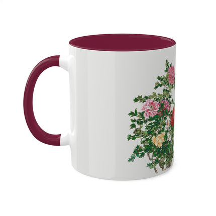 Peonies and Birds by Okamoto Shuki Colorful Mugs, 11oz