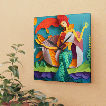 Charming Mermaid Acrylic Wall Clock, Square