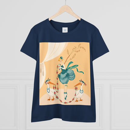 🌸🪽 The Lady And The Garden Storks Cotton Tee – Art Deco Floral Whimsy