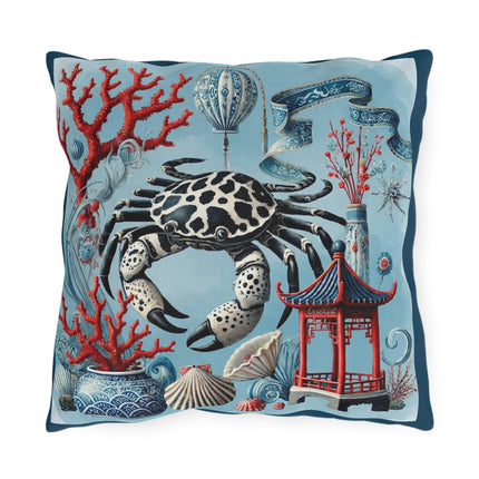 Spotted Crab & Pagoda Outdoor Pillows – Mystical Ocean & Asian Harmony