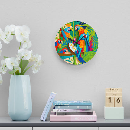 Colorful Macaws Acrylic Wall Clock, Round and Square