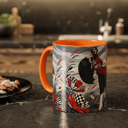 ☔🌹 The Scarlet Checkerboard Rainstorm Colorful Mug – Art Deco Floral Elegance