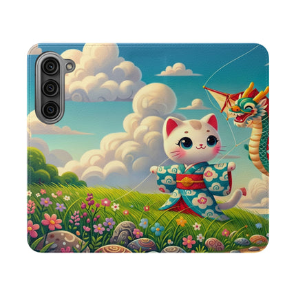 🪁🐉 Geisha Kitten and the Dragon Kite Flip Case – Joyful Flight & Dragon Spirit