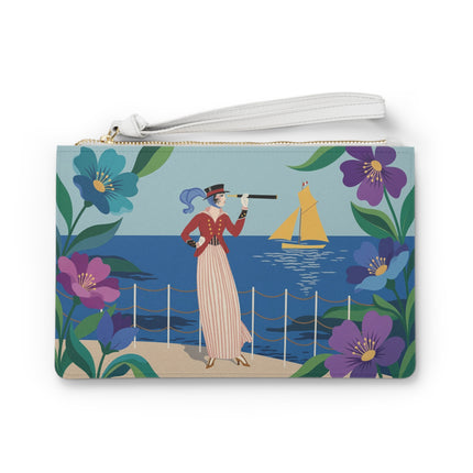🌊🔭 The Lady Of The Seaside Lookout Clutch Bag – Art Deco Nautical Adventure