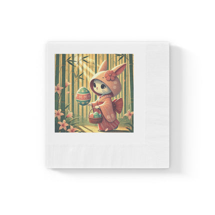 Geisha Kitten’s Easter White Coined Napkins
