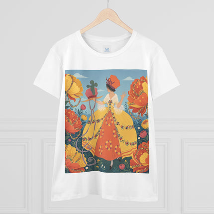 🧡🌼 The Golden Flower Promenade Cotton Tee – Art Deco Floral Elegance
