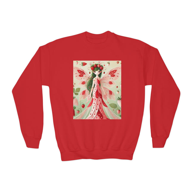 Strawberry Fairy Delight Youth Crewneck Sweatshirt – Sweet Magic, Nature & Whimsical Joy