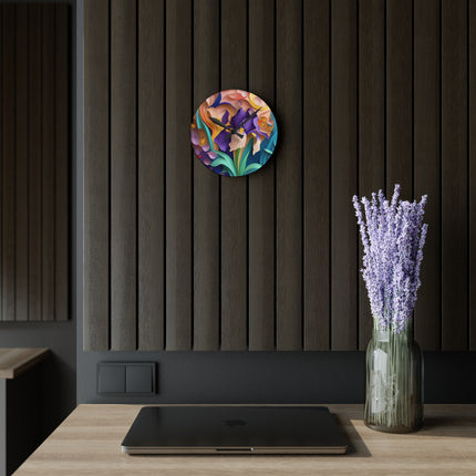 The Elegant Iris Flower Acrylic Wall Clock, Round and Square