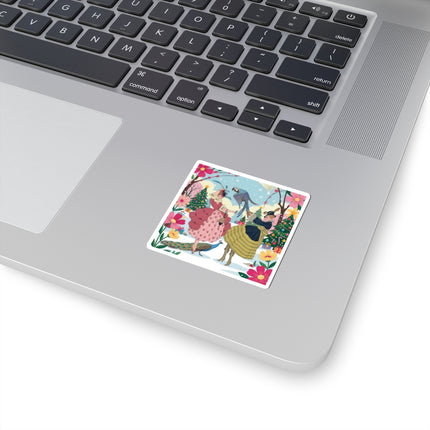 🦜🎄 The Christmas Parrot Promenade Kiss-Cut Sticker – Art Deco Holiday Fantasy