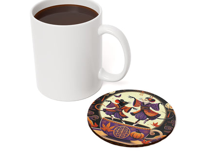 Theatrical Halloween Kabuki Mice on Teacup Cork Back Coaster