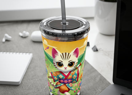 Samurai Kitten Sunsplash Tumbler with Straw, 16oz