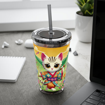Samurai Kitten Sunsplash Tumbler with Straw, 16oz