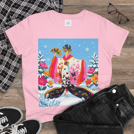 🦋❄️ Butterflies In The Snow Cotton Tee – Art Deco Japanese Floral Fantasy