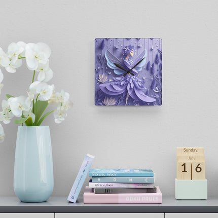 Lavender Fairy Acrylic Wall Clock, Round and Square