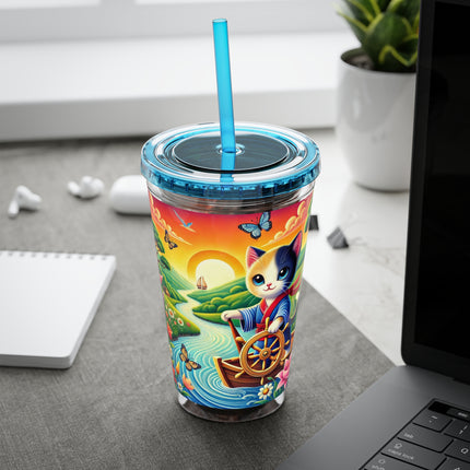 Sailor Kitten’s River Adventure Sunsplash Tumbler with Straw, 16oz