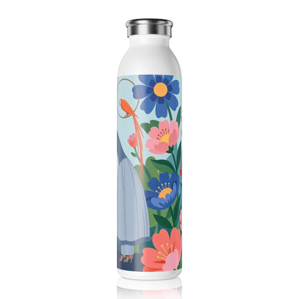 🌺🦜 The Lady Of The Garden Aviary Slim Water Bottle – Art Deco Botanical Whimsy