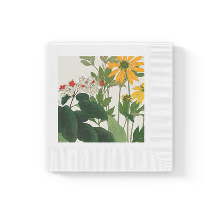 Clerodendrum & Rudbeckia Flower by Tanigami Kônan White Coined Napkins