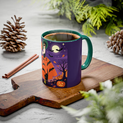 🎃🌕 The Pumpkin Moon Enchantress Colorful Mug – Elegant Halloween Masquerade