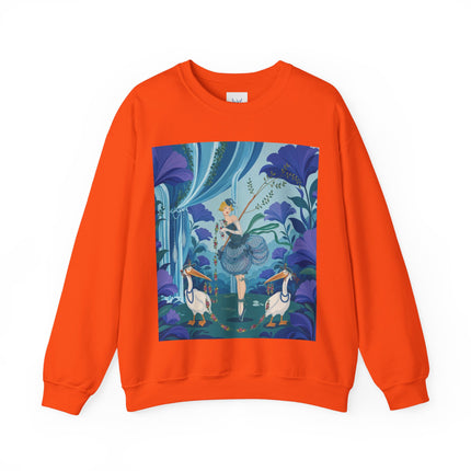 🪶🌺 The Pelican Garden Dance Crewneck Sweatshirt – Art Deco Botanical Whimsy
