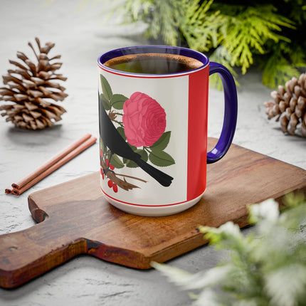 Blackbird & Rose Colorful Mugs – Timeless Elegance & Nature's Harmony