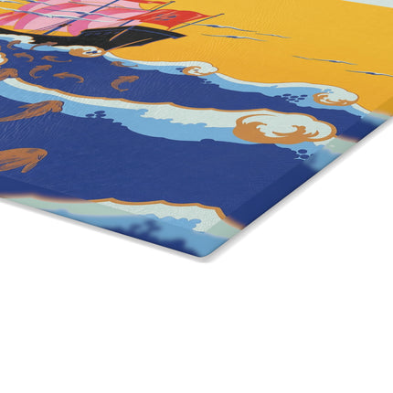 Golden Seas and Whimsical Dreams Glass Cutting Board