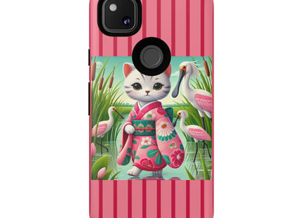 Geisha Kitten Strolls Among the Spoonbills Phone Cases