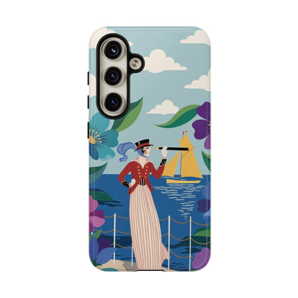🌊🔭 The Lady Of The Seaside Lookout Phone Case – Art Deco Nautical Adventure
