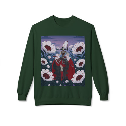 🎭🌹 The Crimson Garden Masquerade Midweight Crewneck Sweatshirt – Art Deco Floral Fantasy