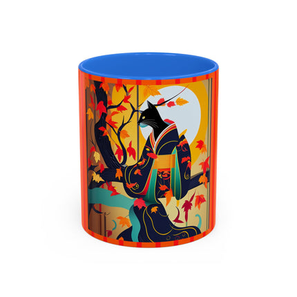Black Cat in Kimono Colorful Mugs, 11oz