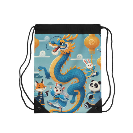 The Blue & Gold Dragon Festival Parade Drawstring Bag – Joyful Celebration & Cultural Magic