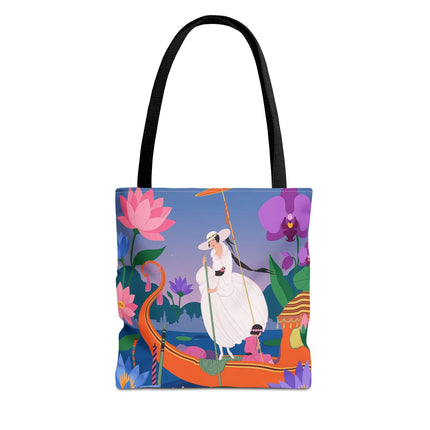 🪷🛶 The Lady Of The Lotus Garden Gondola Tote Bag – Art Deco Floral Adventure