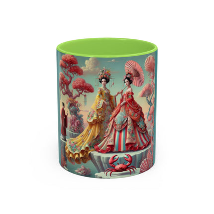 Cherry Blossom Courtesans & Crimson Crab Colorful Mug – Imperial Elegance & Playful Charm