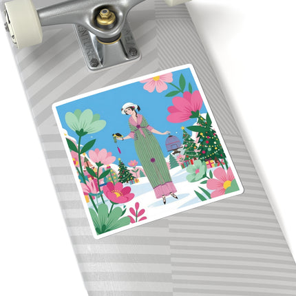 🐦🎄 The Lady Of The Christmas Songbird Kiss-Cut Sticker – Art Deco Holiday Fantasy