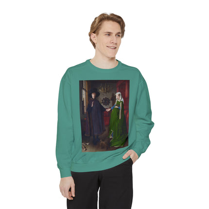 Arnolfini Portrait by Jan Van Eyck Unisex Garment-Dyed Sweatshirt