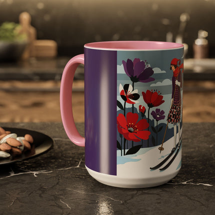 🎿❄️ The Winter Flower Skier Colorful Mug – Art Deco Alpine Fantasy