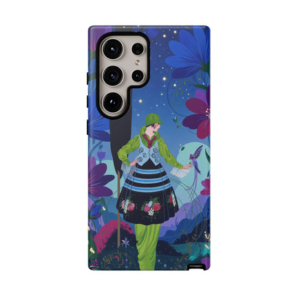 🌸🐦 The Lady Of The Midnight Bird Garden Phone Case – Art Deco Floral Fantasy