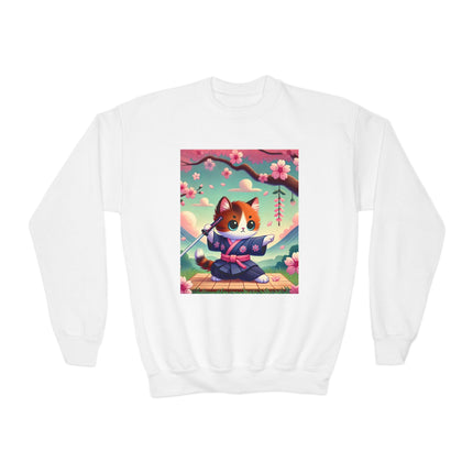 Playful Kitten in the Tea Room Youth Crewneck Sweatshirt – Whimsy, Elegance & Gentle Charm